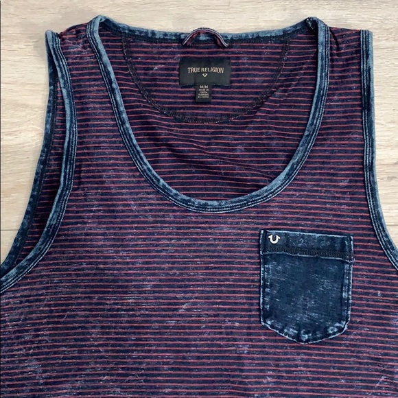 Men’s True Religion Cotton Blue Striped Tank Top - Picture 2 of 3